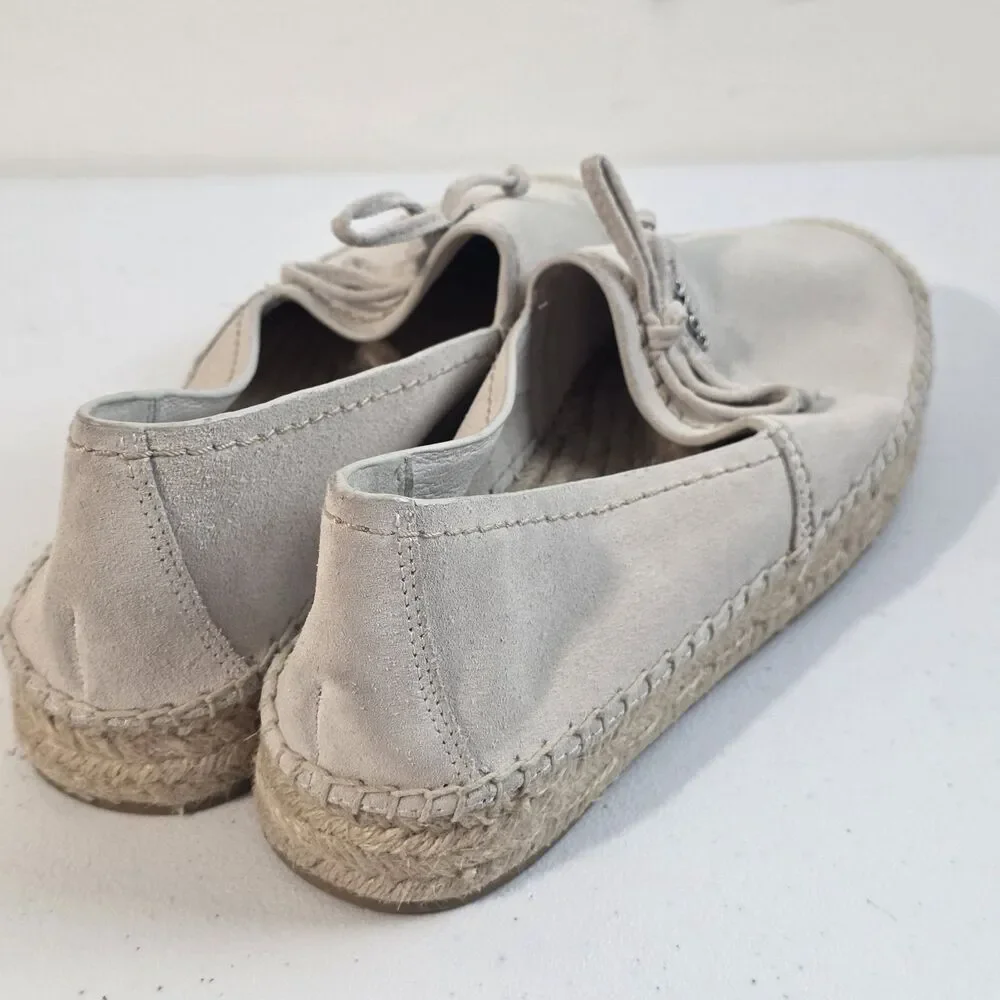 Coach Women Rae Cream Suede Espadrille Flats Size 5B Slip On Shoes Casual Bow